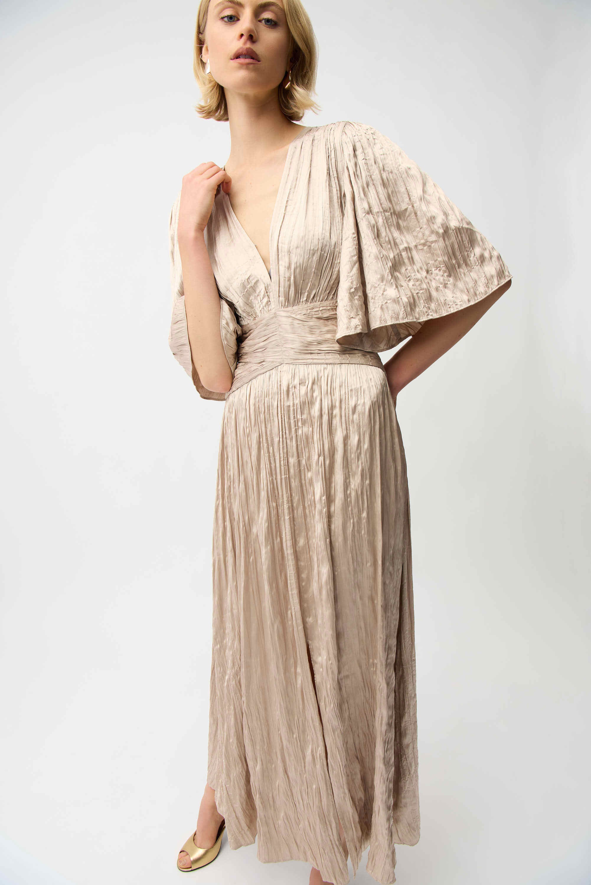 Joseph Ribkoff Satin Fit and Flare Pleated Dress with Knot Waist Detail - Image 3