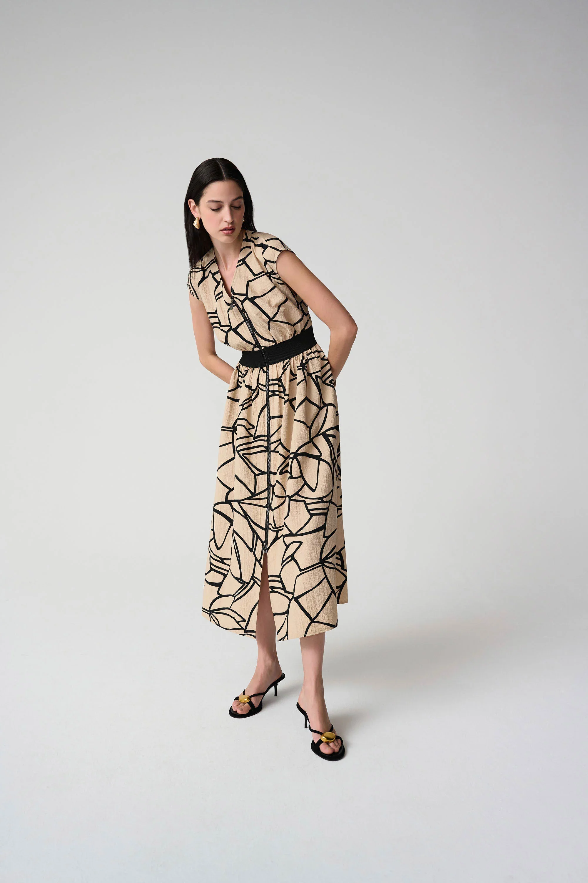 Joseph Ribkoff Seersucker Abstract Print Fit and Flare Dress - Image 2
