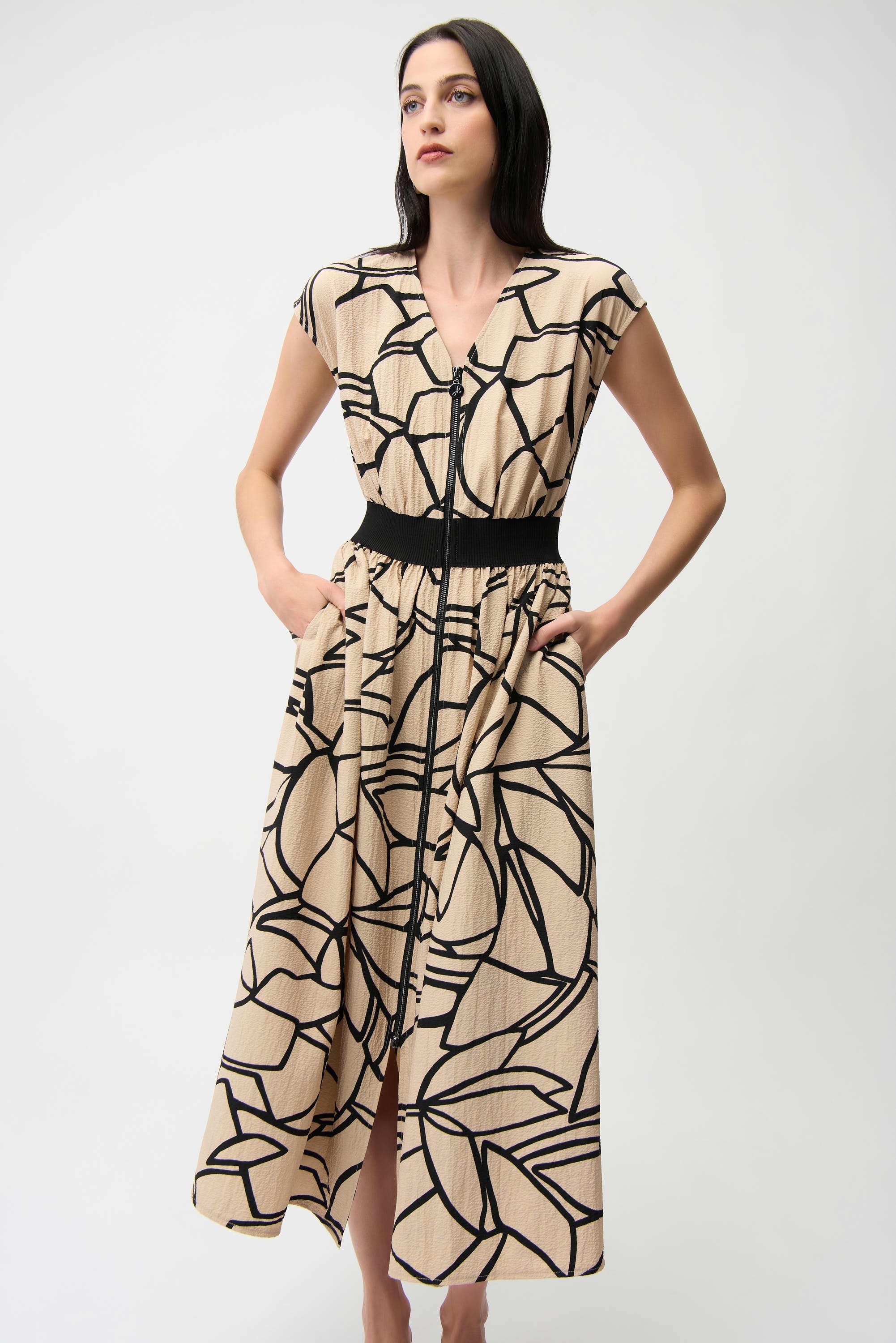 Joseph Ribkoff Seersucker Abstract Print Fit and Flare Dress - Image 5