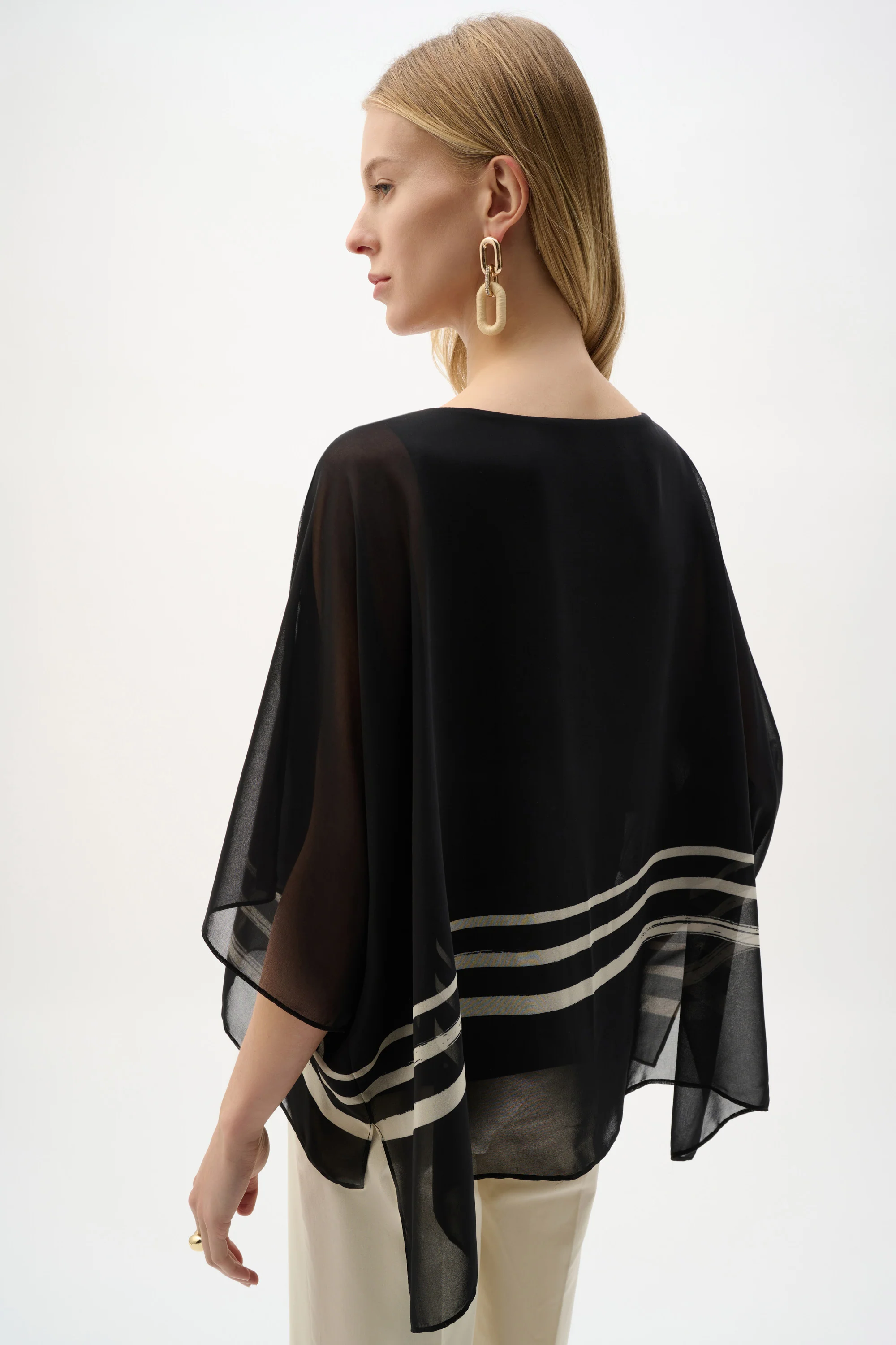 Joseph Ribkoff Sheer Woven Tropical Print and Silky Knit Poncho Top - Image 2