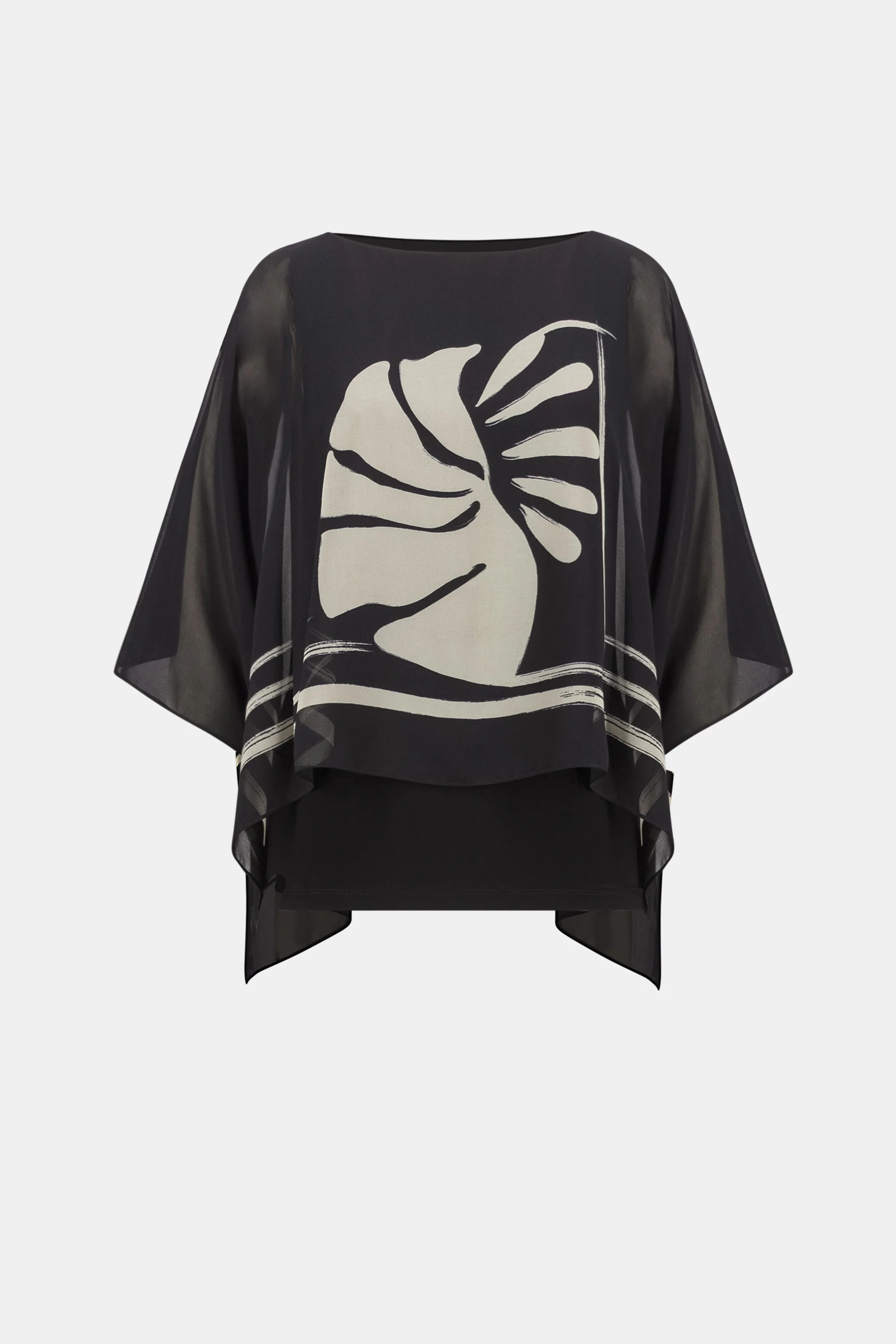 Joseph Ribkoff Sheer Woven Tropical Print and Silky Knit Poncho Top - Image 5