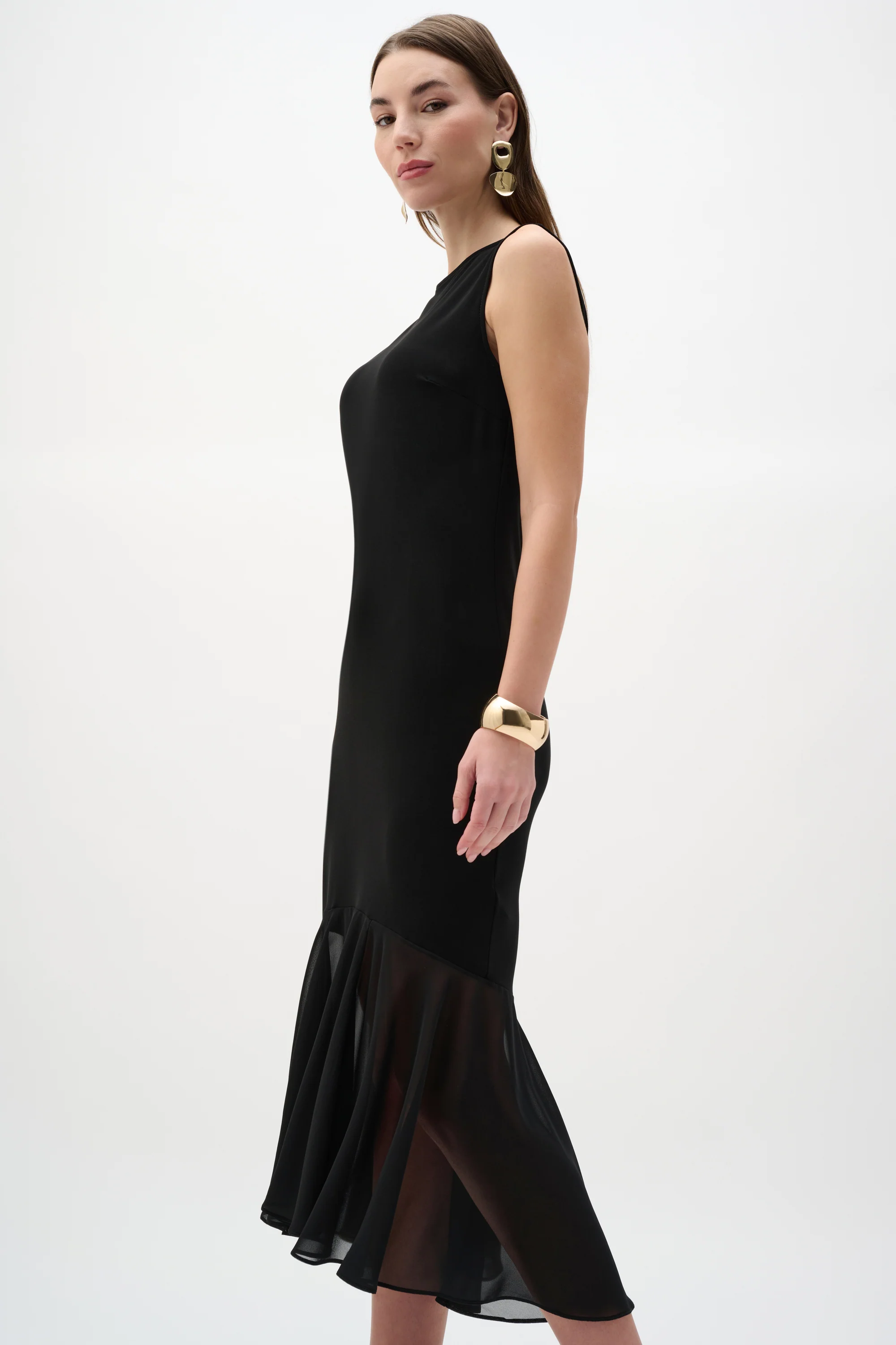 Joseph Ribkoff Silky Knit and Chiffon Flounce Dress - Image 2