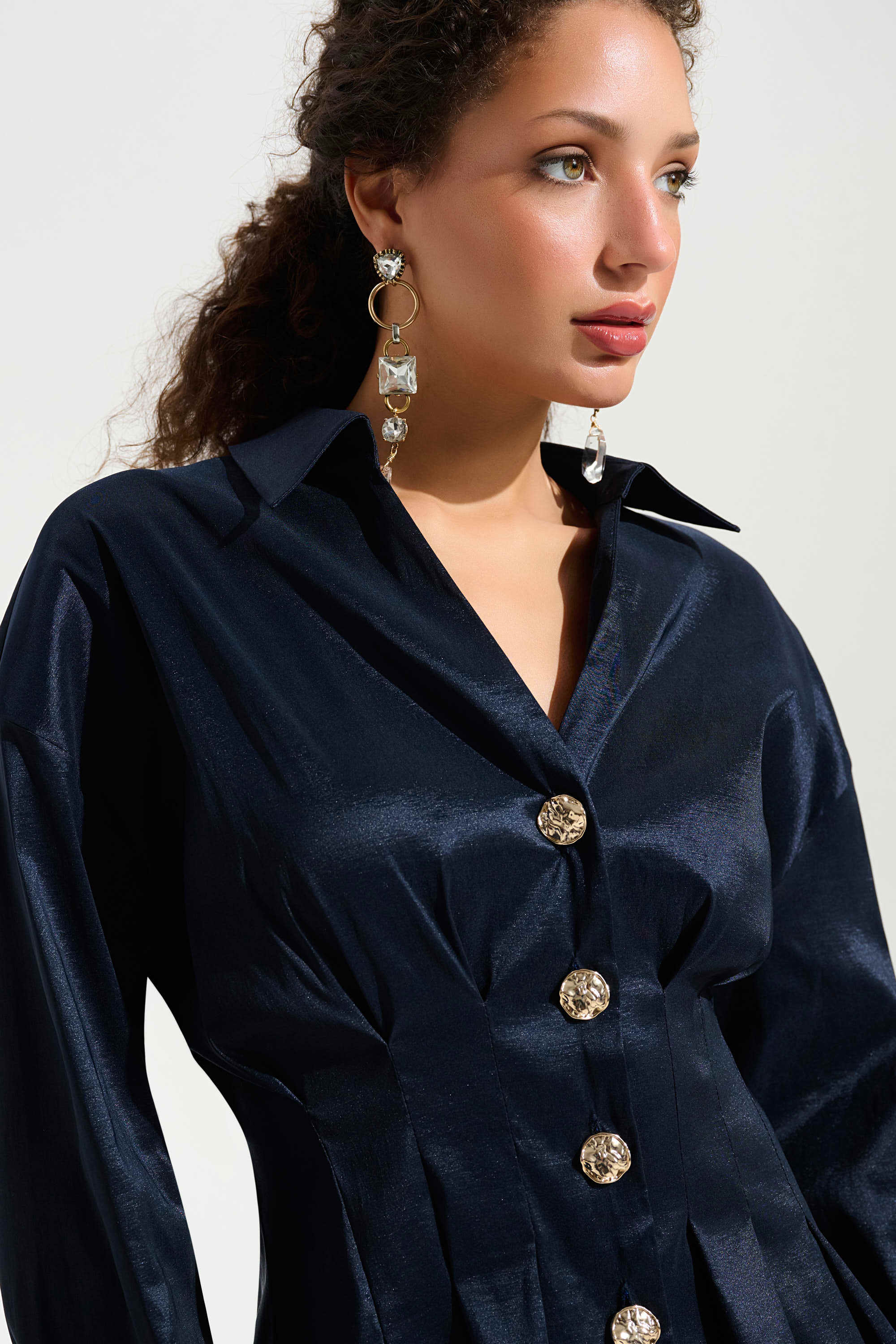 Joseph Ribkoff Stretch Taffeta Fit and Flare Blouse with Chain Link Button Cuffs - Image 2