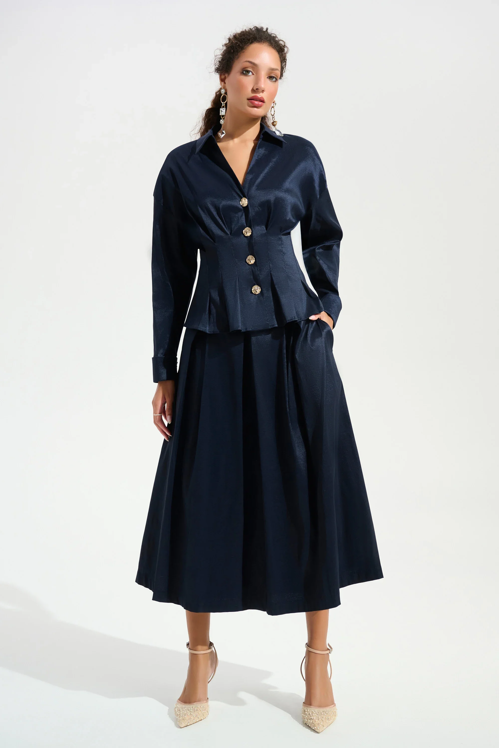 Joseph Ribkoff Stretch Taffeta Fit and Flare Blouse with Chain Link Button Cuffs - Image 4