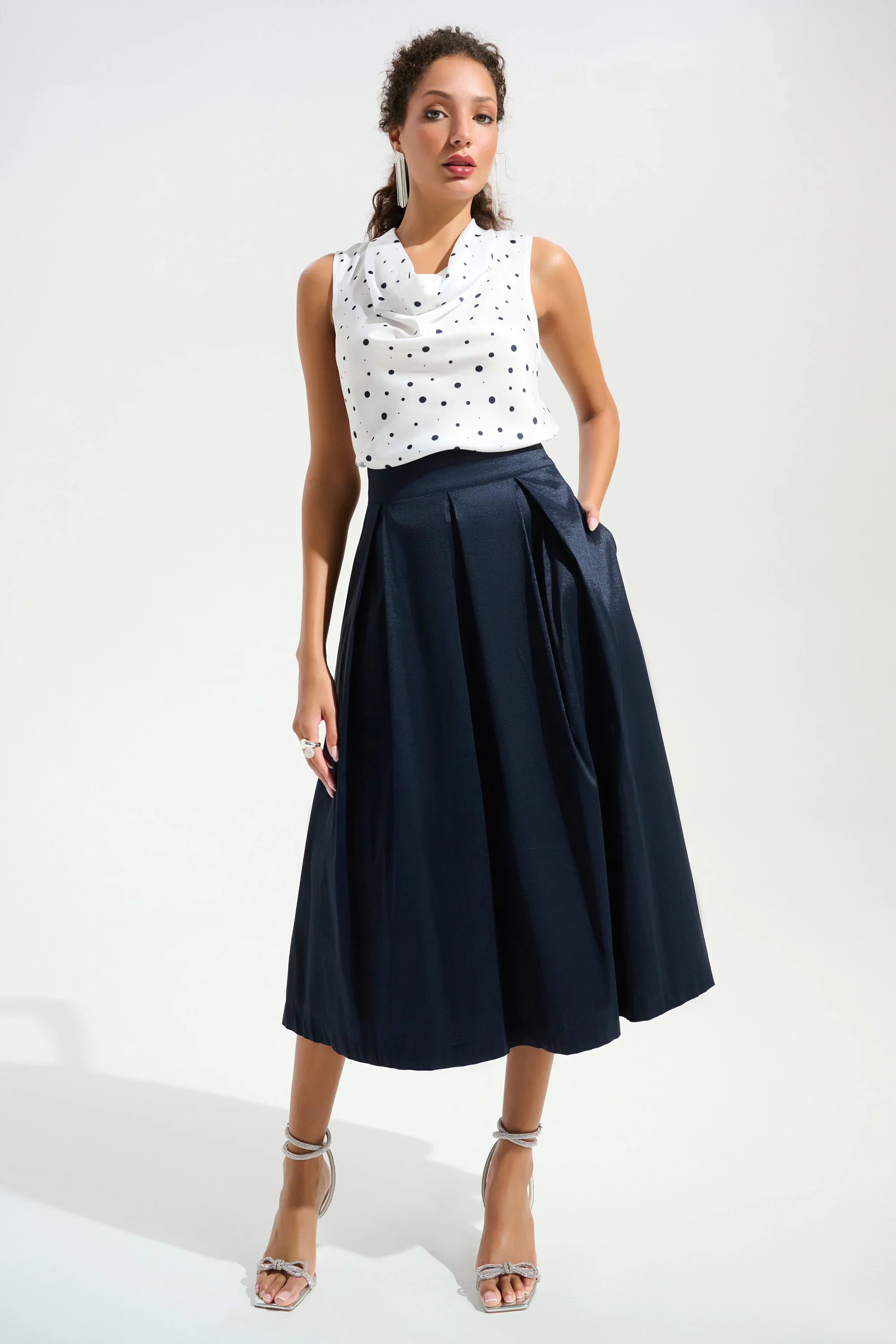 Joseph Ribkoff Stretch Taffeta Flared Skirt with Box Pleats - Image 2