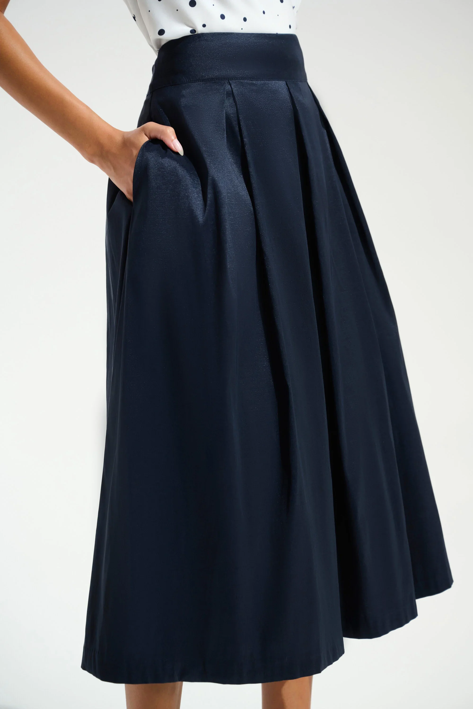 Joseph Ribkoff Stretch Taffeta Flared Skirt with Box Pleats - Image 3