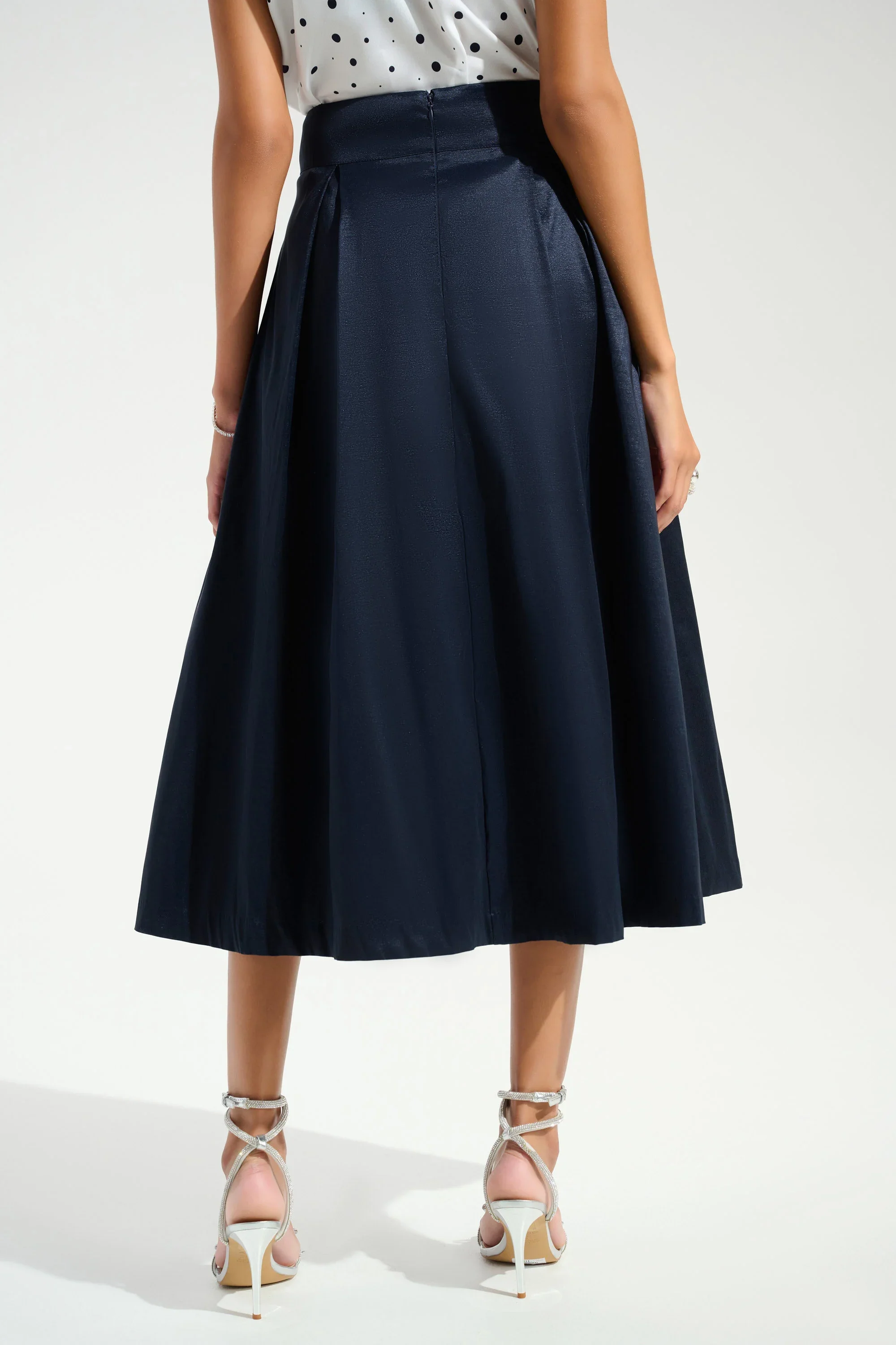 Joseph Ribkoff Stretch Taffeta Flared Skirt with Box Pleats - Image 4