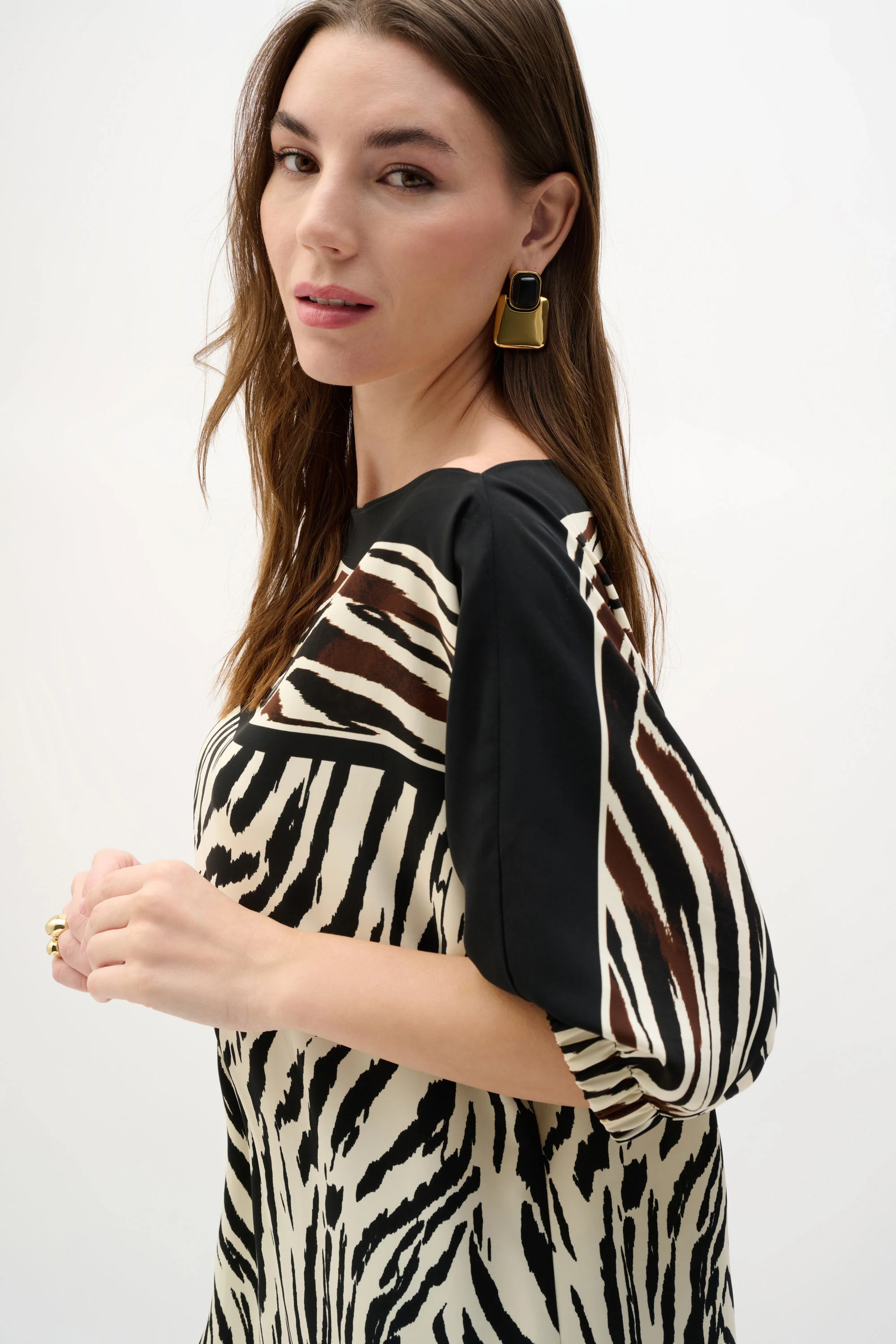 Joseph Ribkoff Woven Animal Print Straight Dress - Image 3