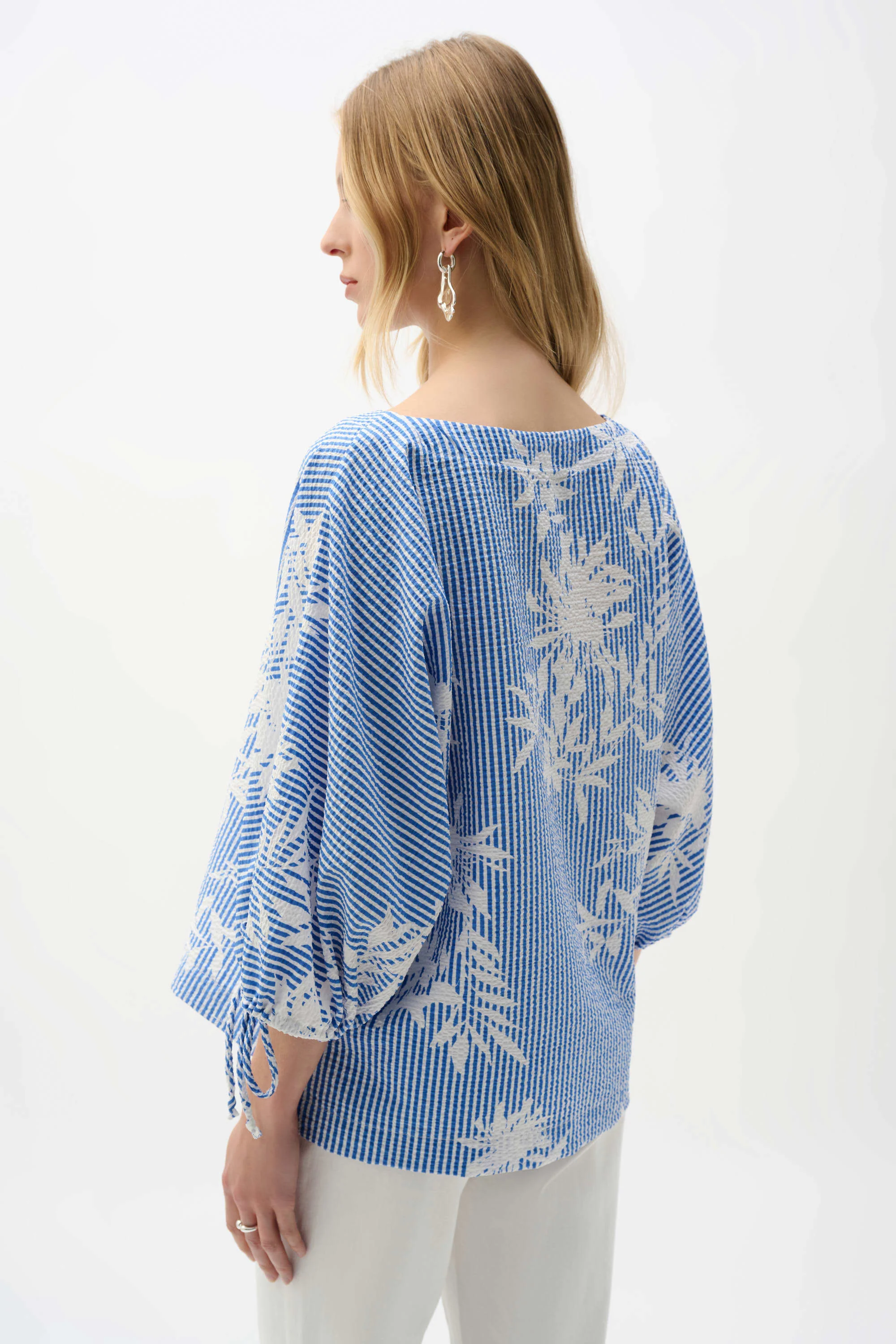 Joseph Ribkoff Woven Seersucker Floral Print Trapeze Top - Image 3