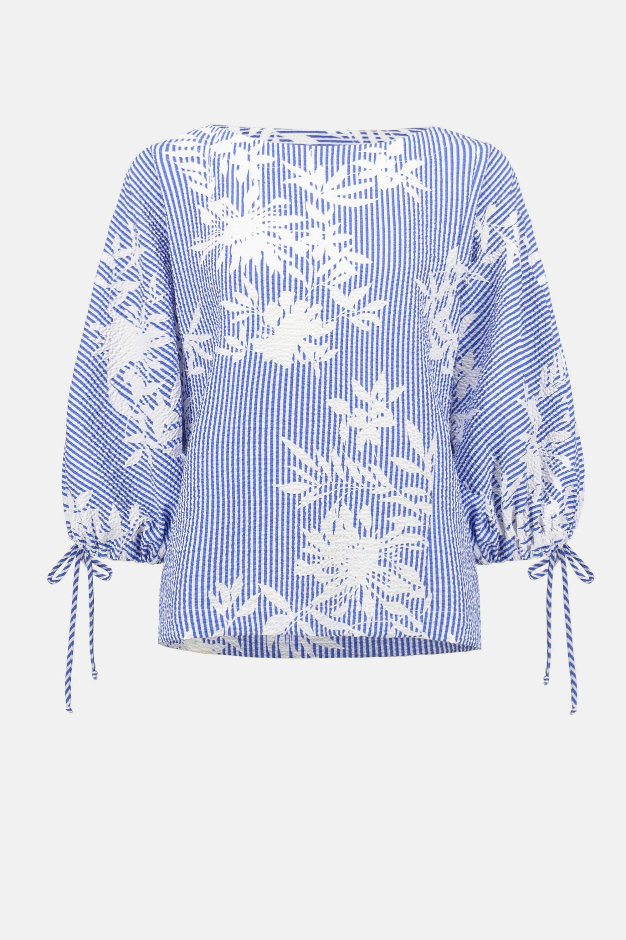 Joseph Ribkoff Woven Seersucker Floral Print Trapeze Top - Image 5