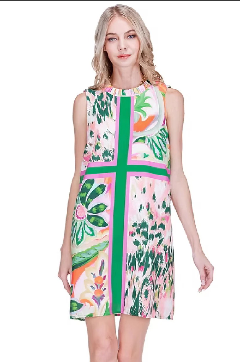 Joy Joy Ruffled Neck Dress, Patchwork Garden - Image 2