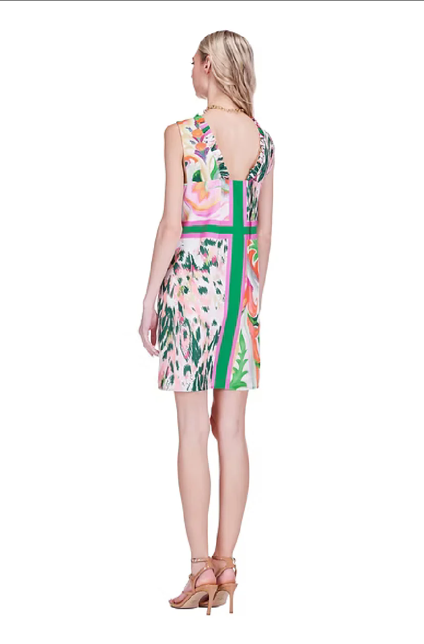 Joy Joy Ruffled Neck Dress, Patchwork Garden - Image 3