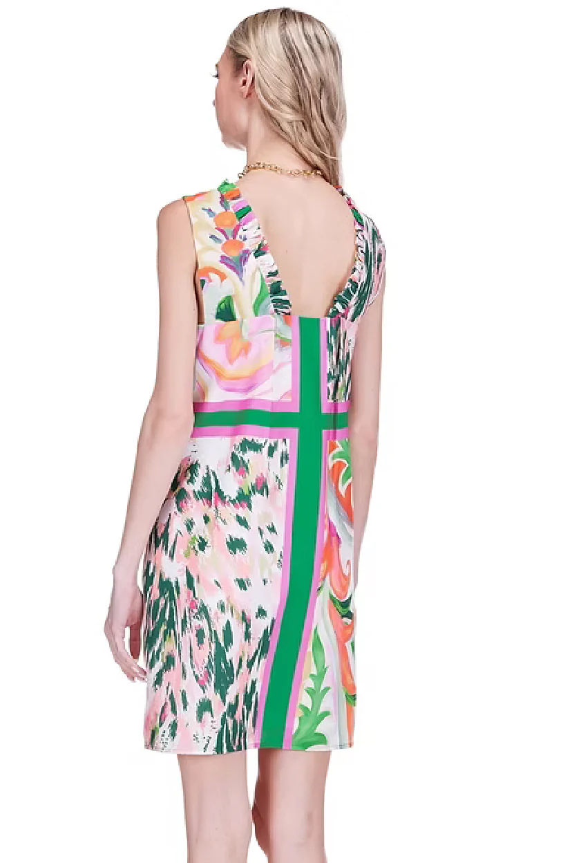 Joy Joy Ruffled Neck Dress, Patchwork Garden - Image 4