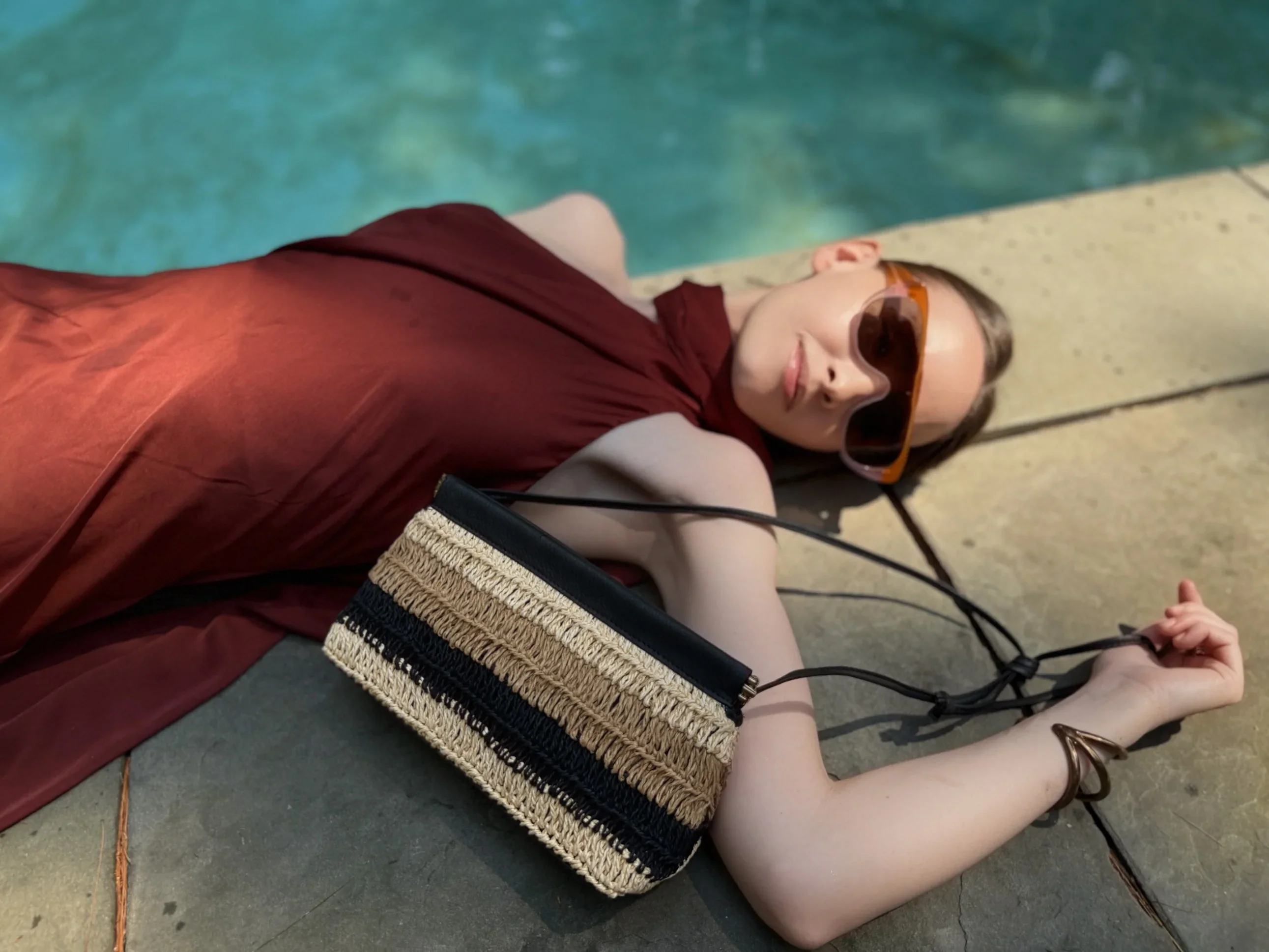 Kempton & Co Cheltenham Clutch, Striped Raffia - Image 3