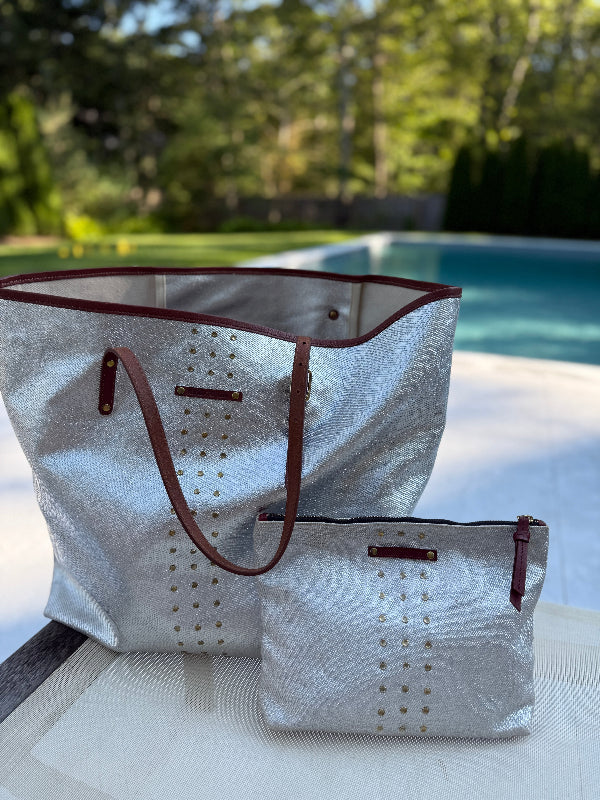 Kempton & Co Oversized Beach Tote, Metallic Twill - Image 4
