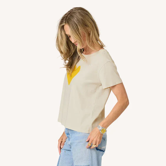 Kerri Rosenthal Suke Imperfect Heart Tee, Chalk/Golden Yellow - Image 3