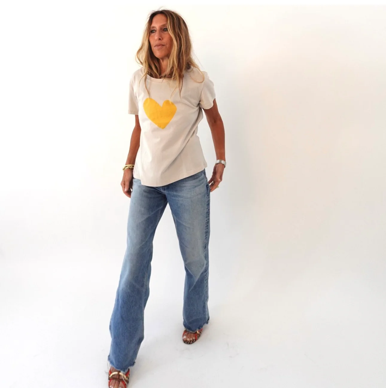 Kerri Rosenthal Suke Imperfect Heart Tee, Chalk/Golden Yellow - Image 6