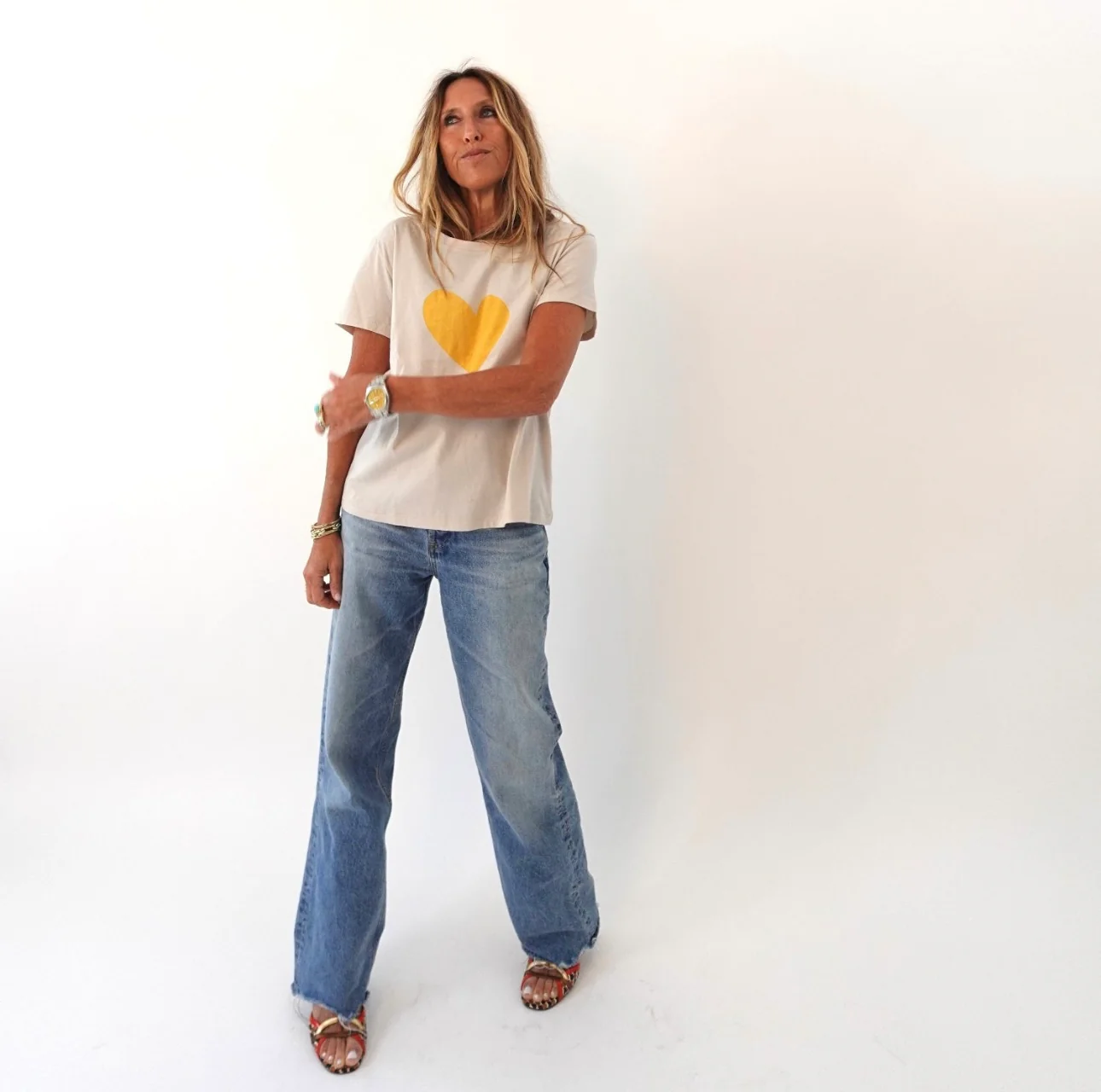 Kerri Rosenthal Suke Imperfect Heart Tee, Chalk/Golden Yellow - Image 7