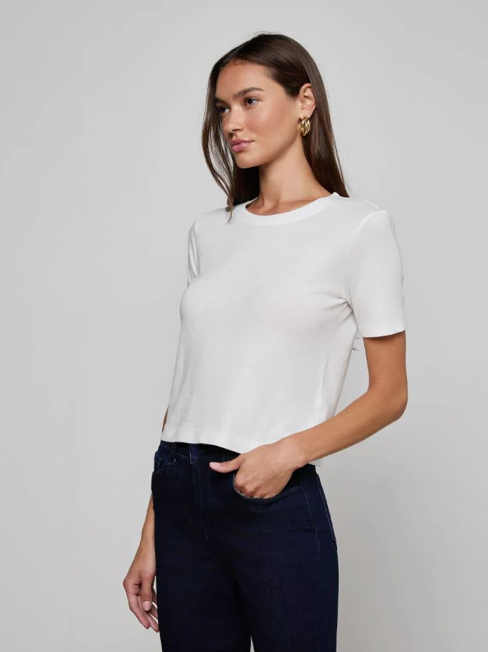 L'Agence Stormy Cropped Cotton Tee, White - Image 2