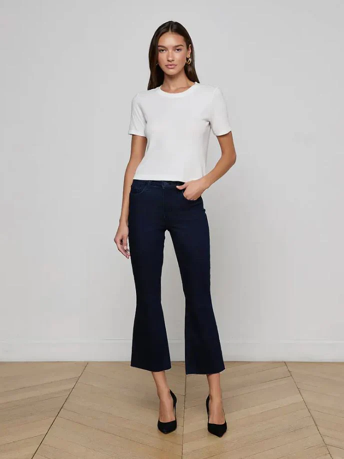 L'Agence Stormy Cropped Cotton Tee, White - Image 3