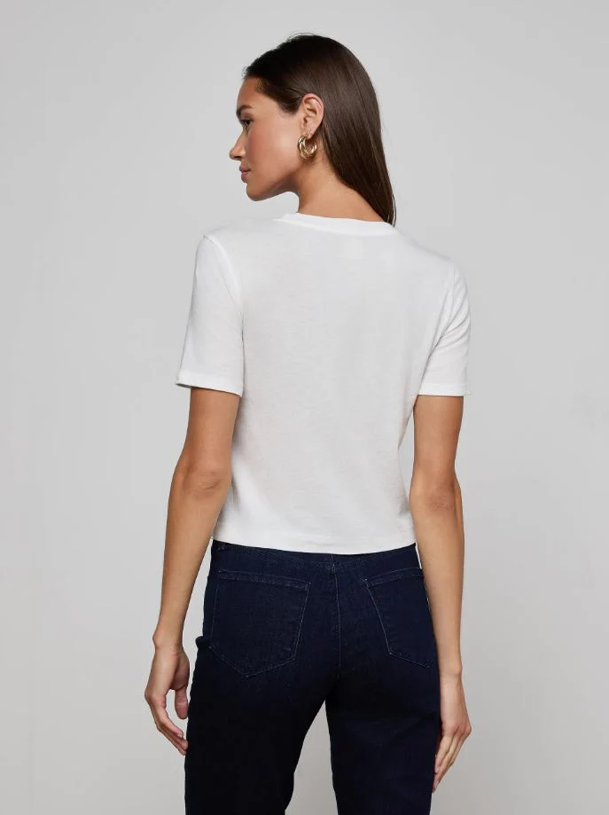 L'Agence Stormy Cropped Cotton Tee, White - Image 4
