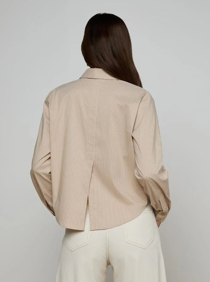 L'Agence Cosette Crop Hi Low Shirt, Macadamia/Light Brown Stripe - Image 4