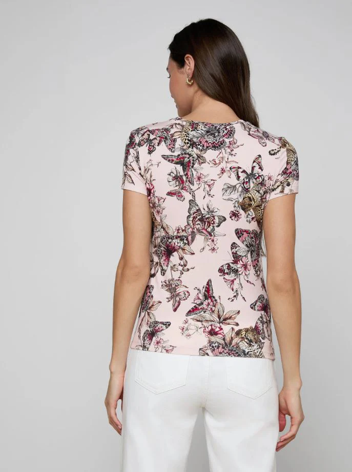 L'Agence Ressi Short Sleeve Crew Neck Tee, Nectar Pink Multi Butterfly - Image 5