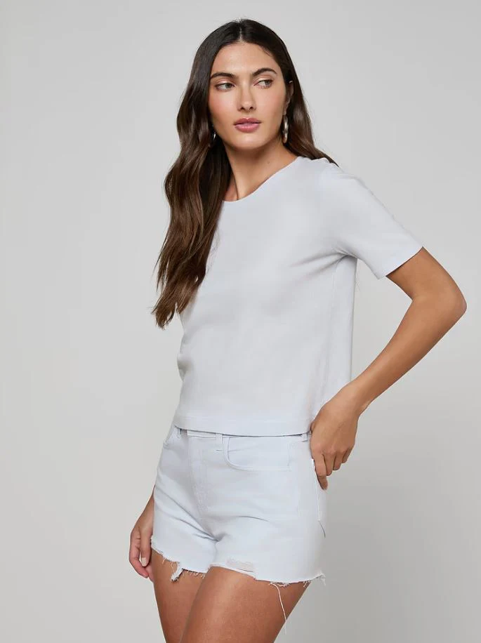L'Agence Stormy Cropped Cotton Tee, Pale Blue Mist - Image 2