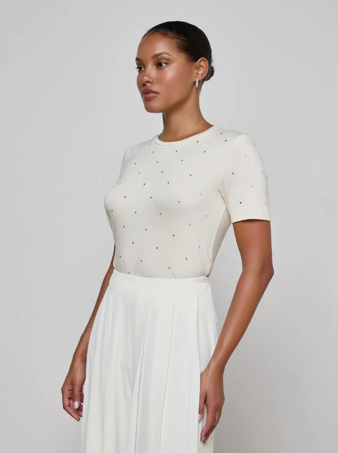 L'Agence Stormy Embellished Cropped Crew Neck Tee - Image 2