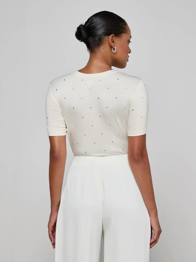 L'Agence Stormy Embellished Cropped Crew Neck Tee - Image 3