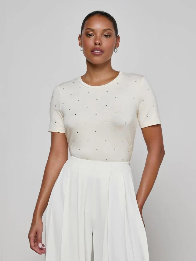 L'Agence Stormy Embellished Cropped Crew Neck Tee - Image 4