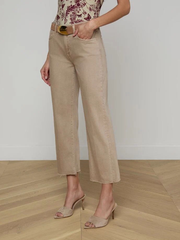 L'Agence Wanda High Rise Crop Wide Leg Jean, Biscuit - Image 4