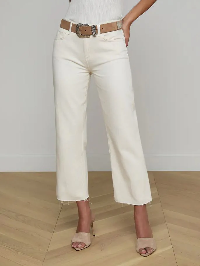 L'Agence Wanda High Rise Crop Wide Leg, Light Ecru - Image 2