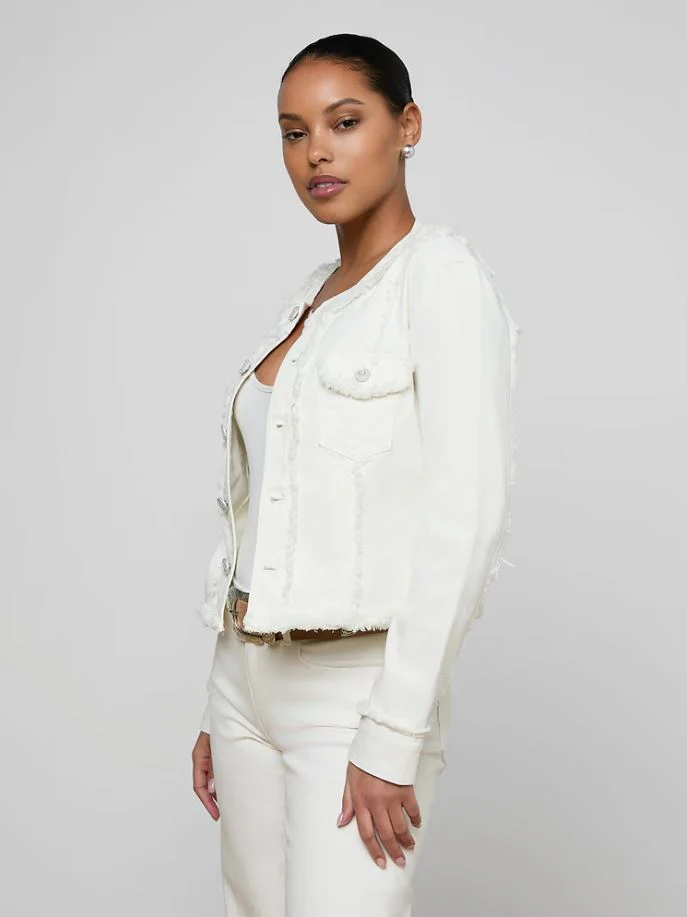 L'Agence Yarin Collarless Fray Jacket - Image 2