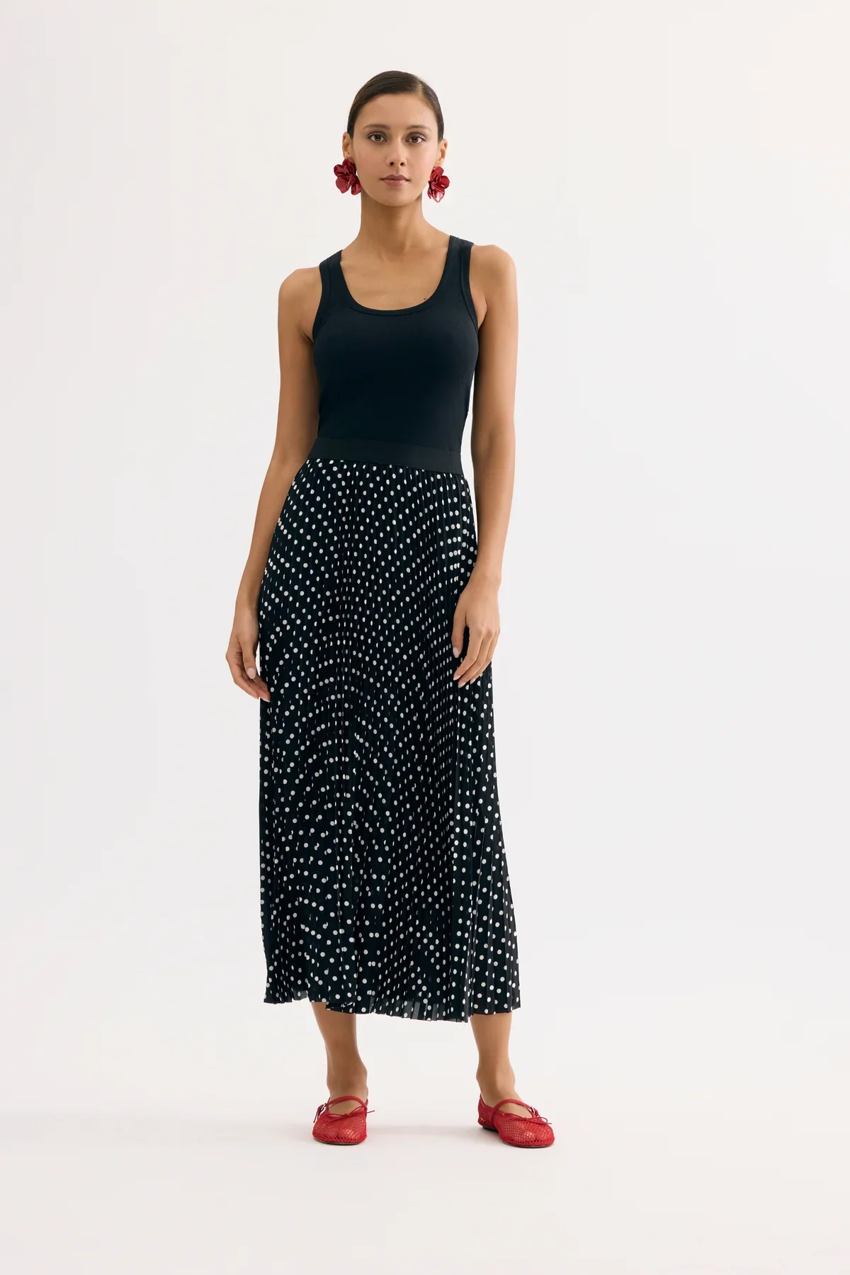 Leo & Ugo Polka Dot Pleated Midi Skirt - Image 4