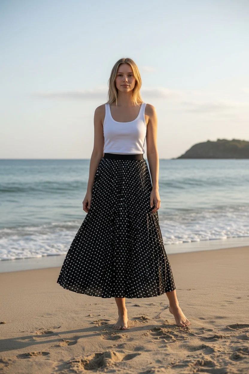 Leo & Ugo Polka Dot Pleated Midi Skirt - Image 5