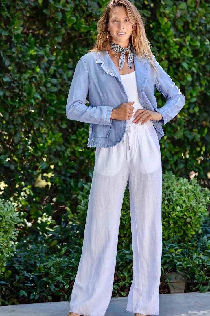 MILA Clothing Linen Blend Jumpsuit, White - Image 2