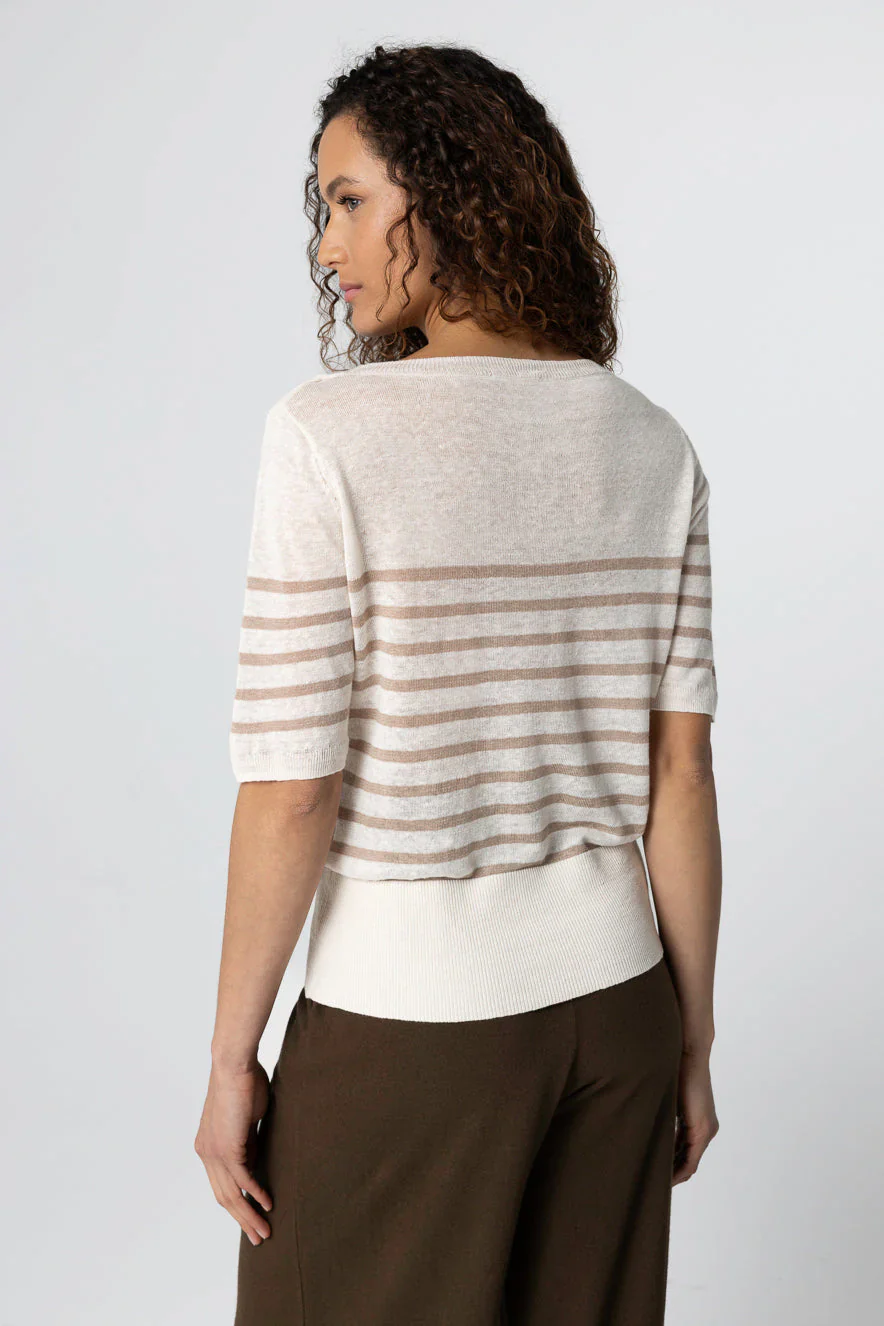 Majestic Filatures Linen Knit Stripe Elbow Sleeve Boatneck - Image 3