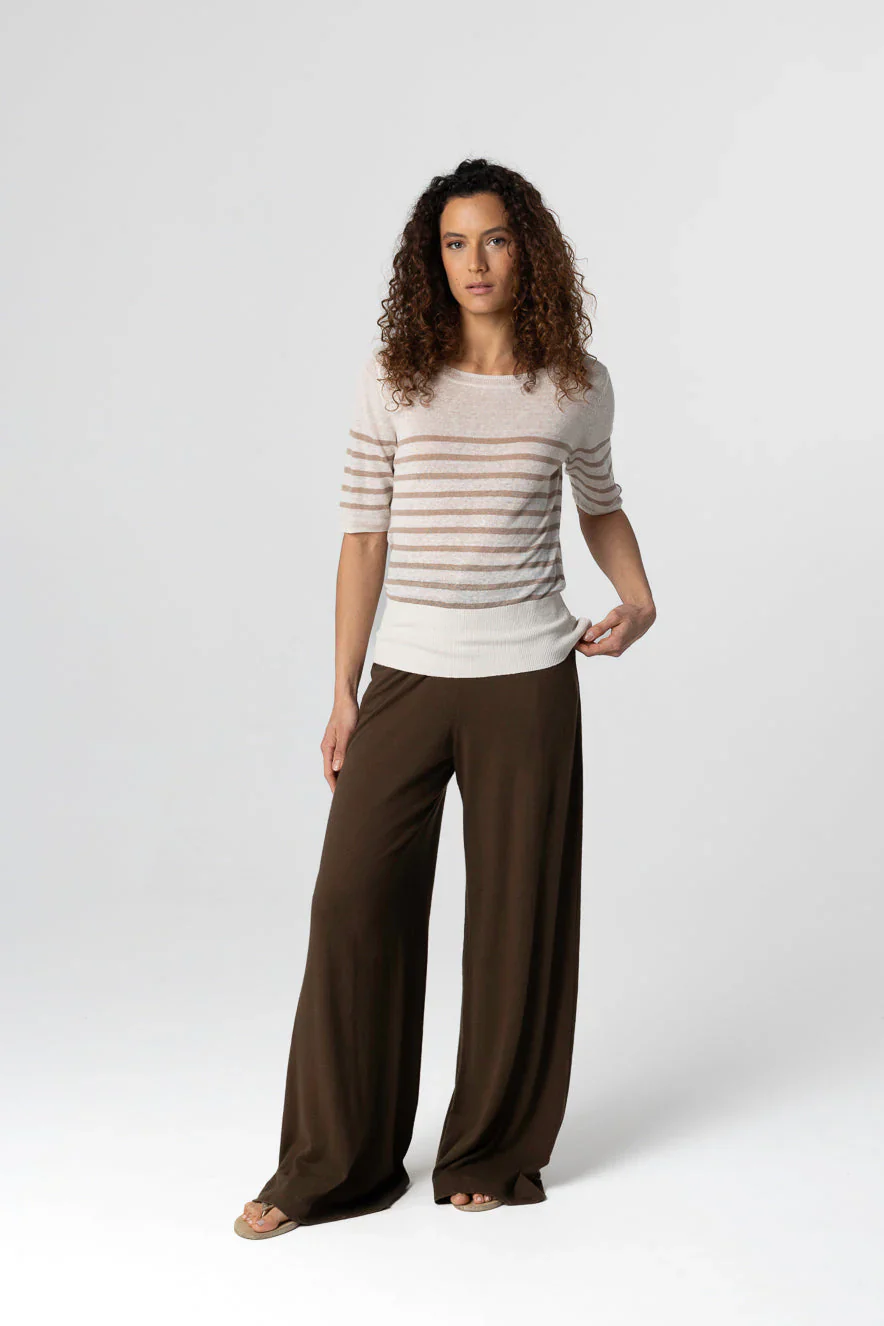 Majestic Filatures Linen Knit Stripe Elbow Sleeve Boatneck - Image 5