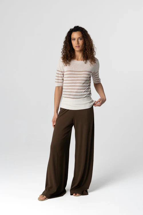 Majestic Filatures Linen Knit Stripe Elbow Sleeve Boatneck - Image 6