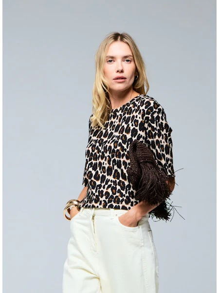 Majestic Filatures Organic Cotton Stretch Rib Leopard Short Sleeve Crewneck - Image 2