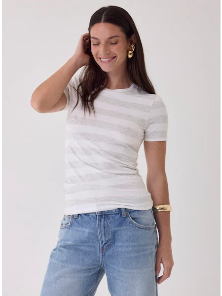 Majestic Filatures Soft Touch Stripe Short Sleeve Crewneck - Image 2