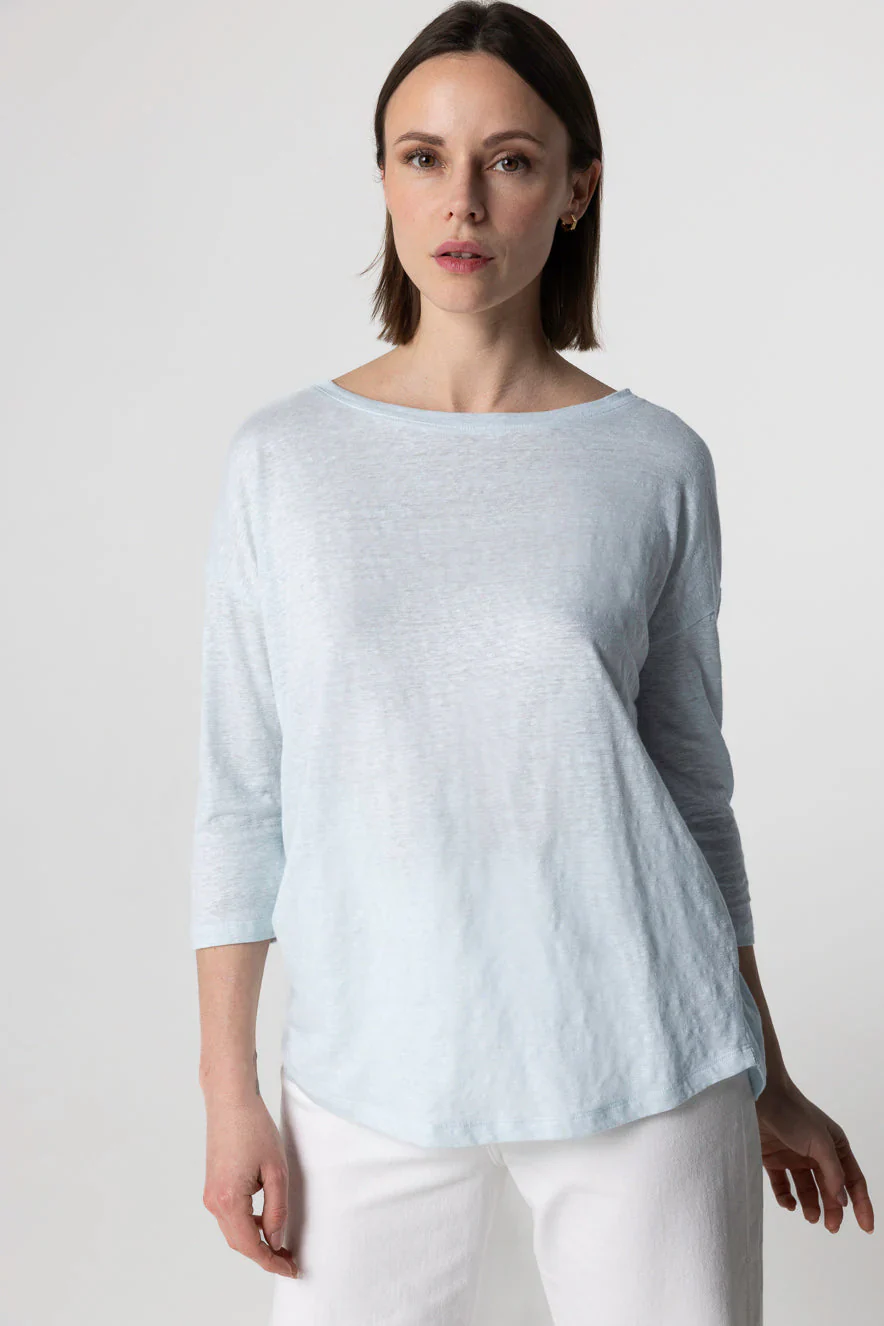Majestic Filatures Stretch Linen 3/4 Sleeve Semi Relaxed Boatneck - Image 2