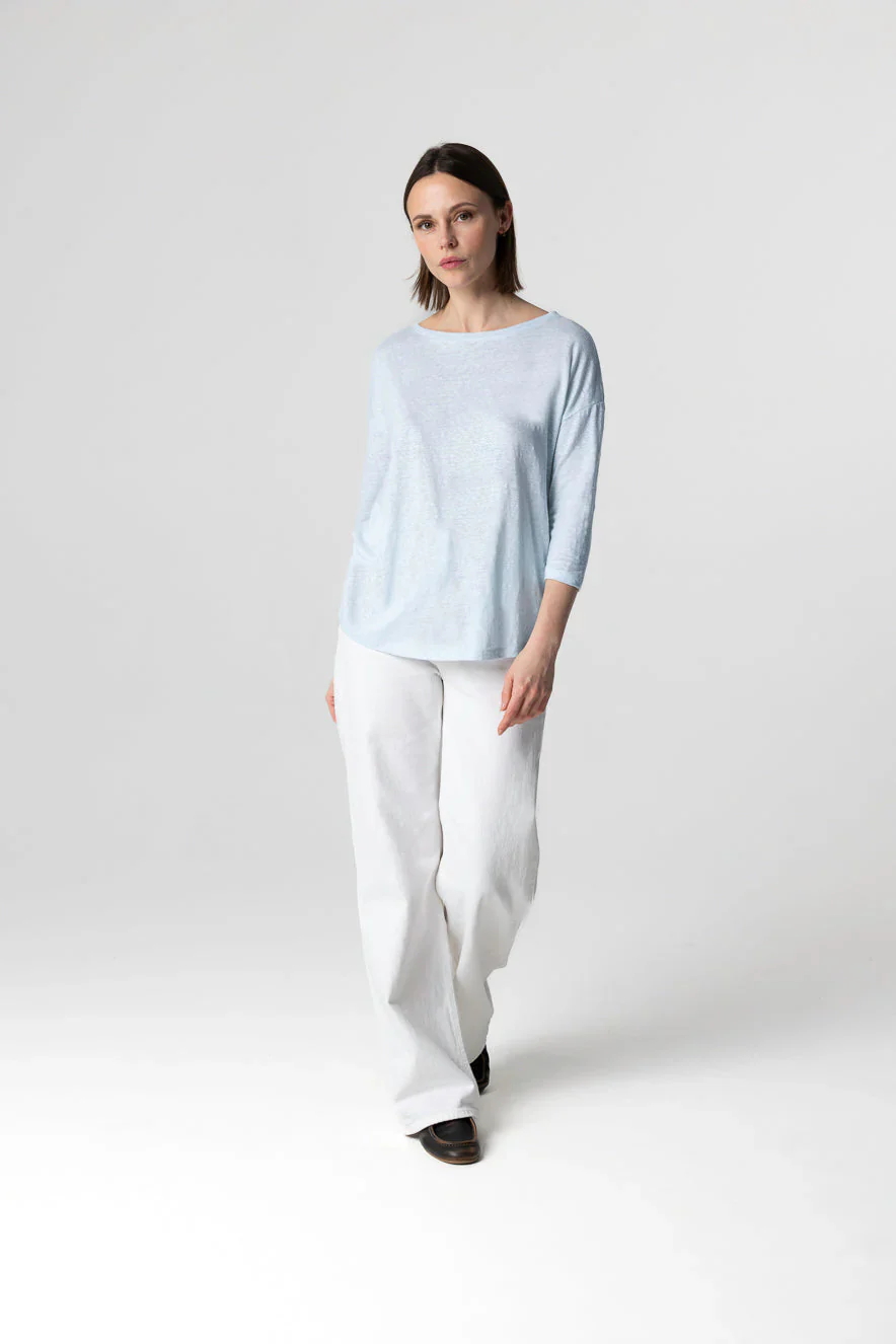Majestic Filatures Stretch Linen 3/4 Sleeve Semi Relaxed Boatneck - Image 3