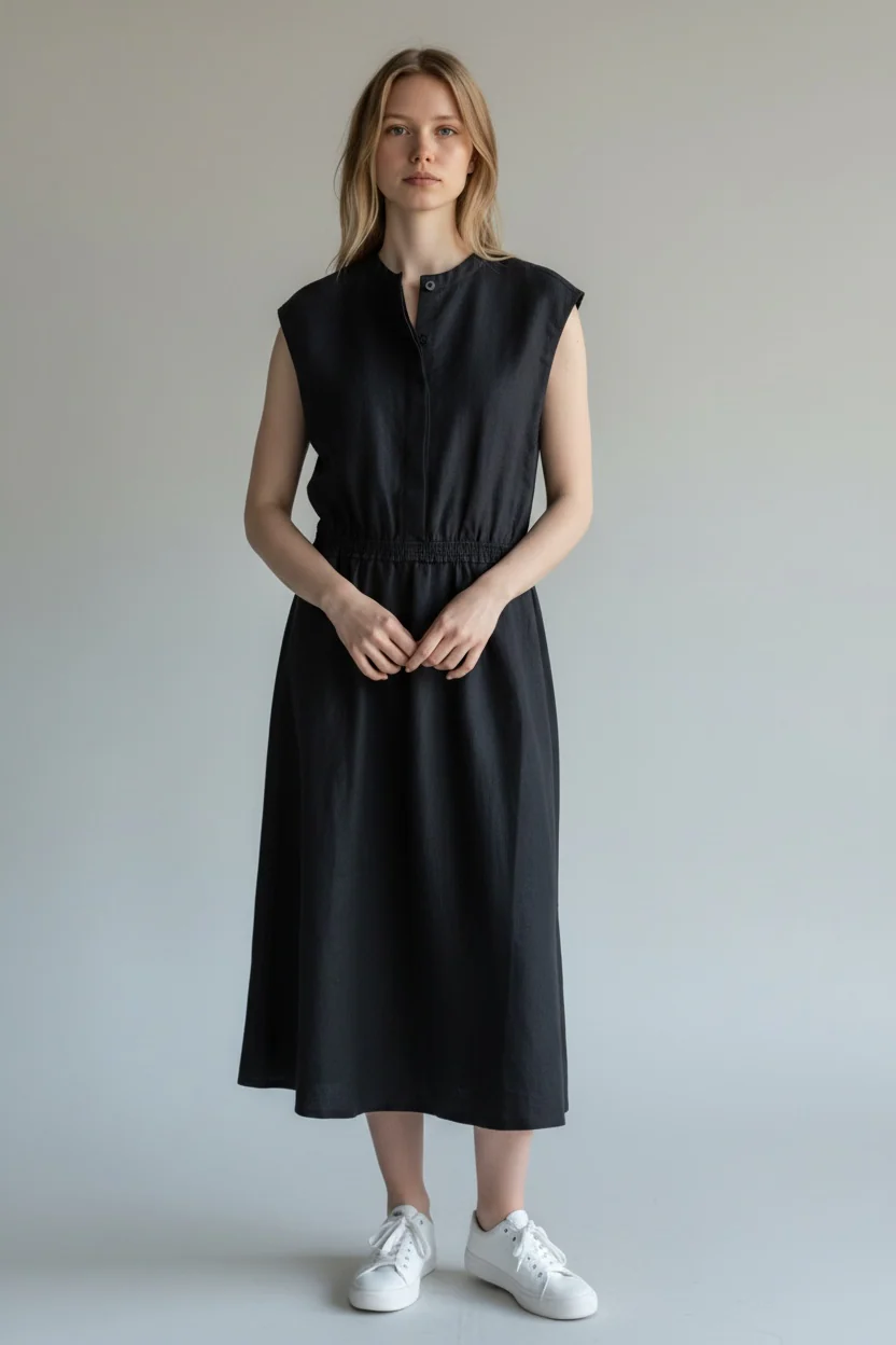 MEIMEIJ Sleeveless Linen Dress with Flared Skirt - Image 2