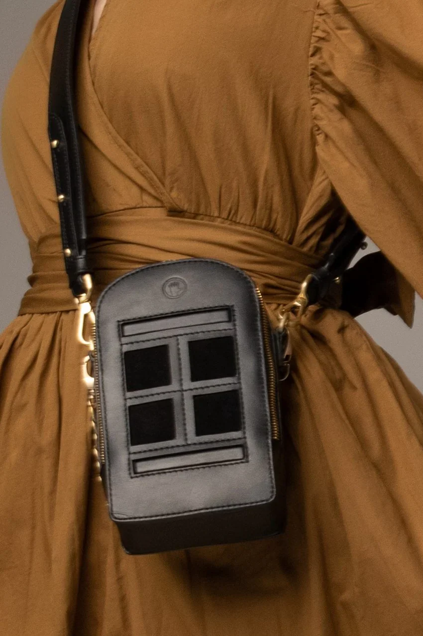 Ted 1942 Mini Door Bag, Black with Black Suede - Image 2
