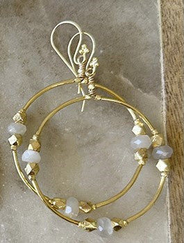 Robindira Unsworth Milky Moonstone Hoop Earrings - Image 2