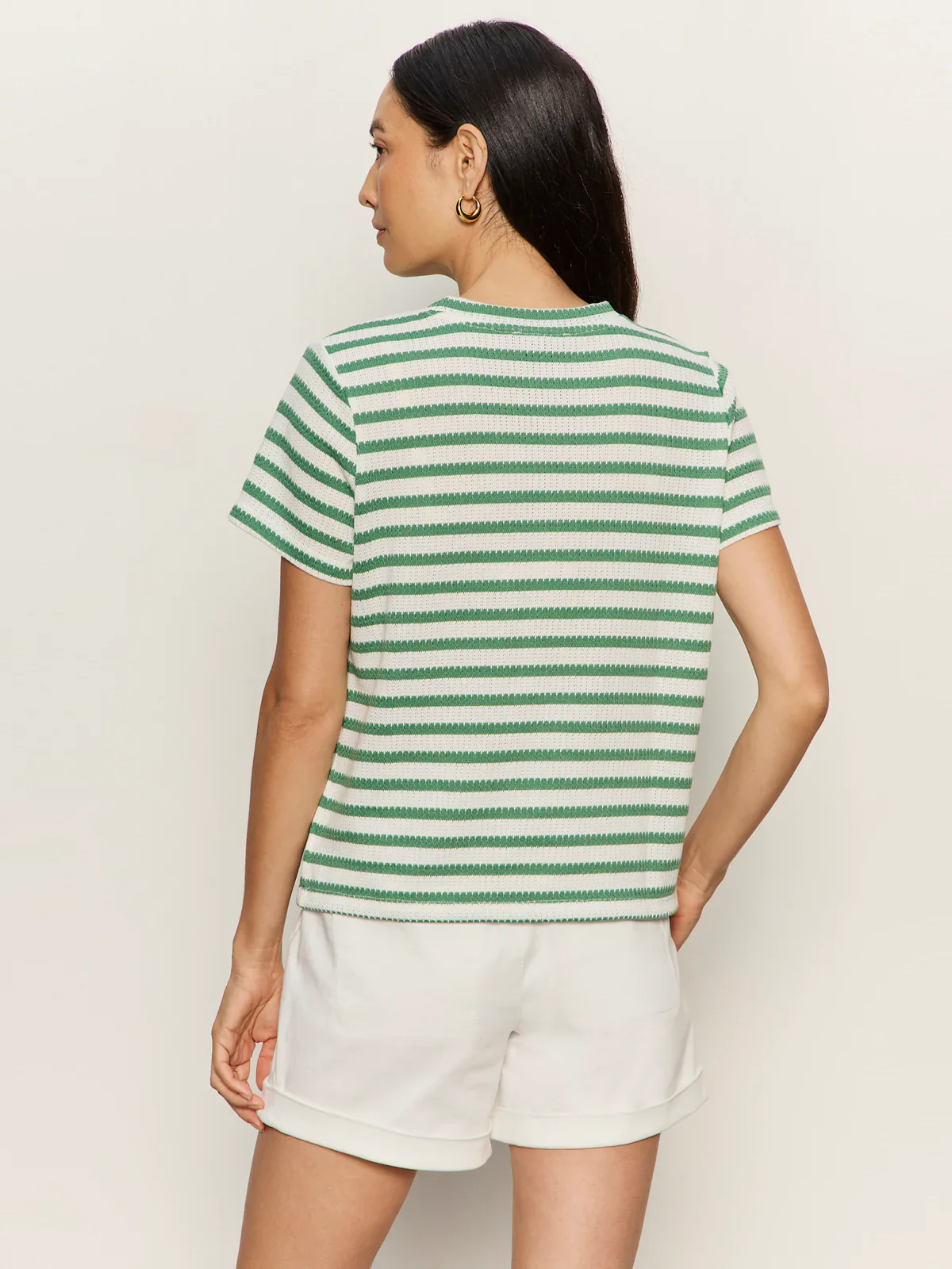 Sanctuary Perfect Textured Tee, Chalk/Green Juice Stripe - Image 2