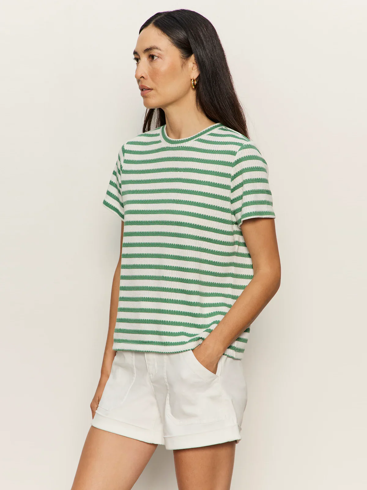Sanctuary Perfect Textured Tee, Chalk/Green Juice Stripe - Image 3