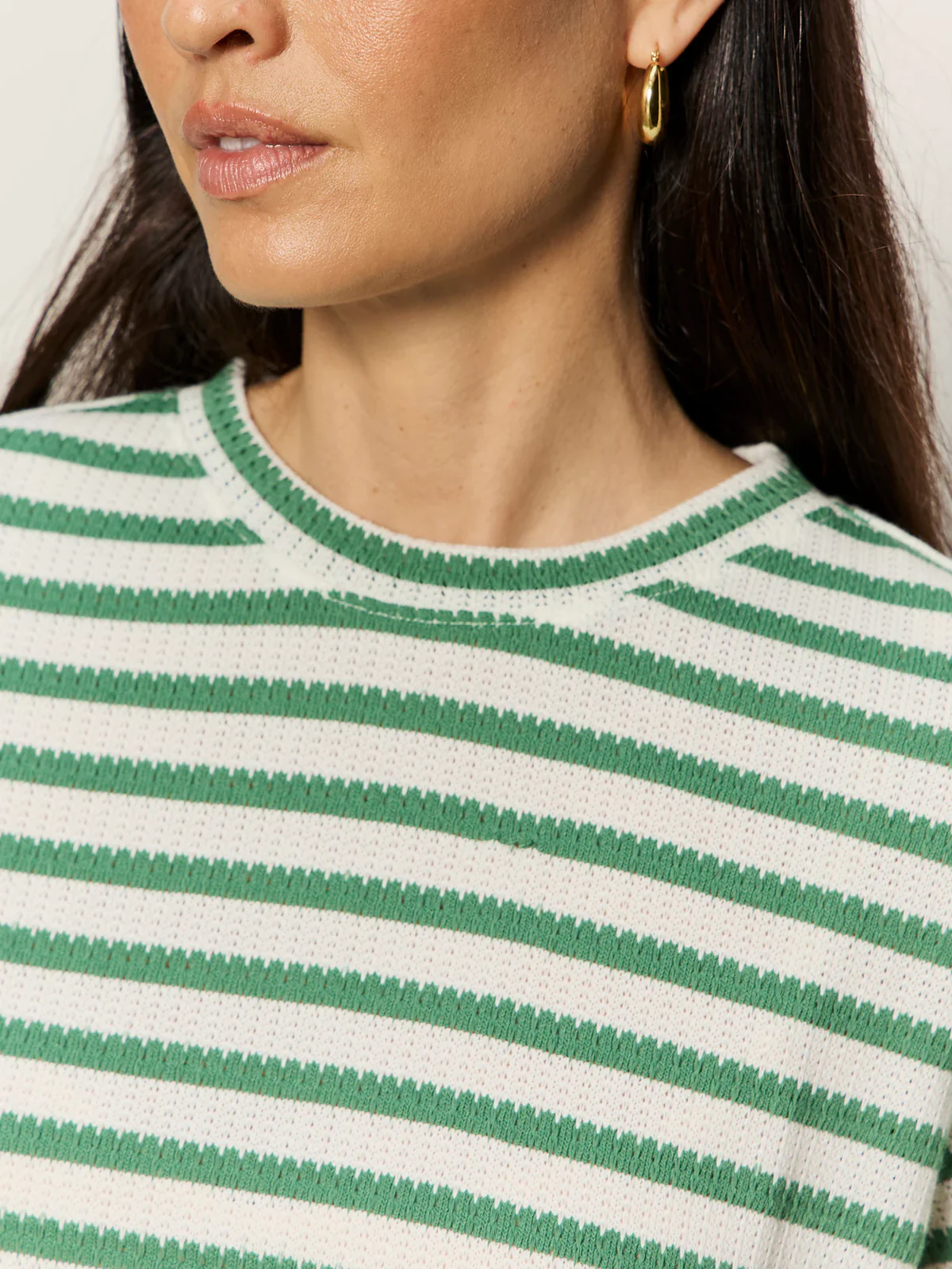 Sanctuary Perfect Textured Tee, Chalk/Green Juice Stripe - Image 4
